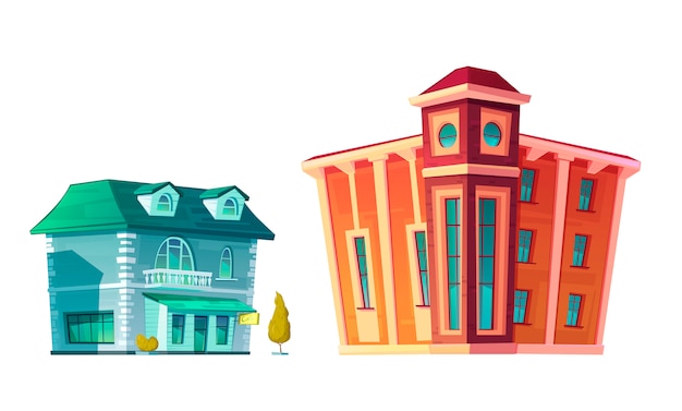 Conjunto de dibujos animados de construcción retro urbano