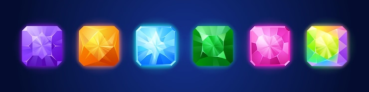 Vector gratuito conjunto de dibujos animados de cristales de juego aislados en la oscuridad