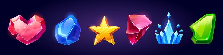 Vector gratuito conjunto de dibujos animados de cristales de juego en el fondo