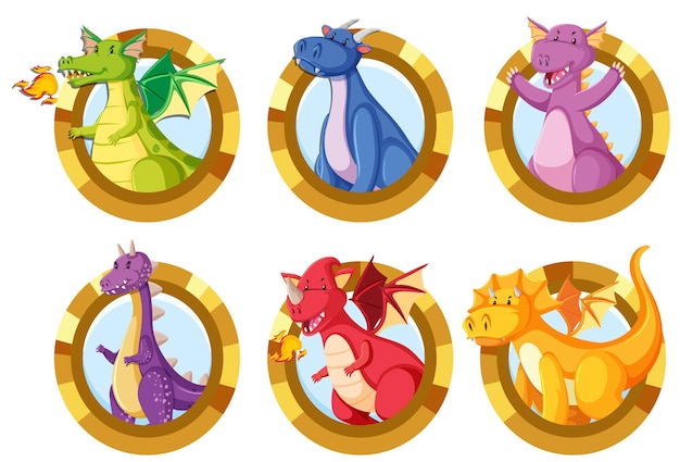 Conjunto de dibujos animados de diferentes dragones lindos