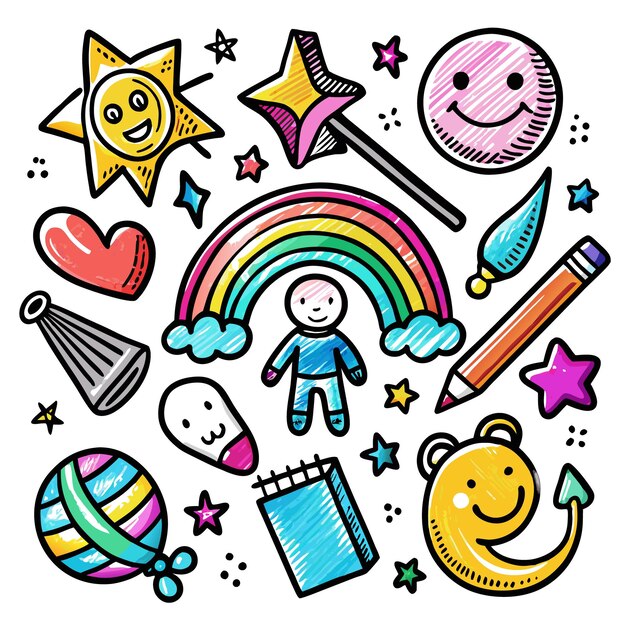 Conjunto de dibujos animados de Doodle dibujados a mano