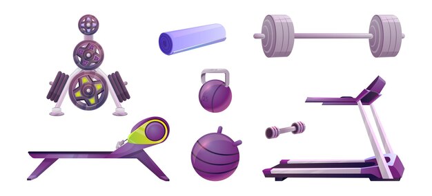 Conjunto de dibujos animados de equipo de entrenamiento de gimnasio