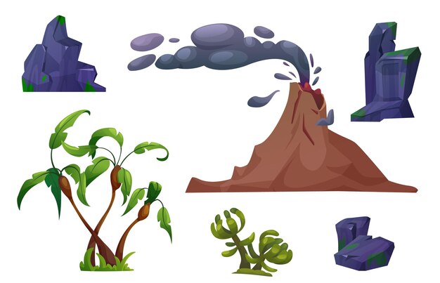 Conjunto de dibujos animados de erupción volcánica