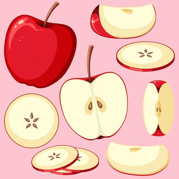 Vector gratuito conjunto de dibujos animados de frutas de manzana