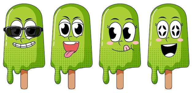 Vector gratuito conjunto de dibujos animados de helado de estilo vintage de expresión facial en blanco