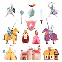 Vector gratuito conjunto de dibujos animados de heráldica real medieval