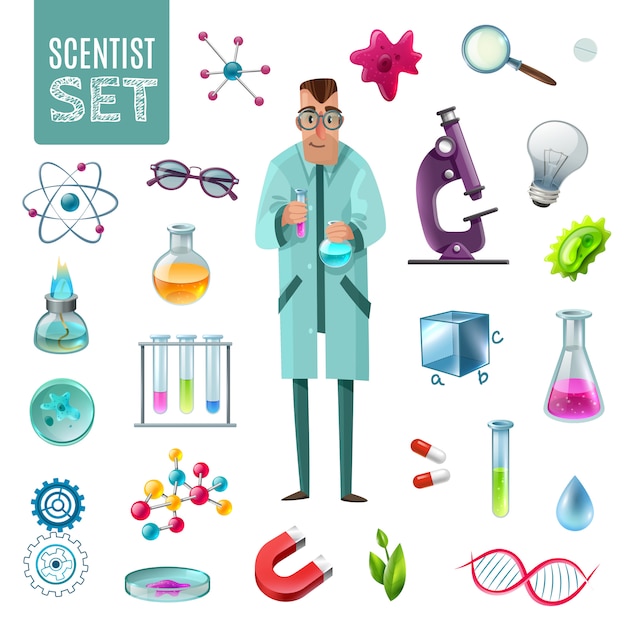 Conjunto de dibujos animados de iconos de ciencia
