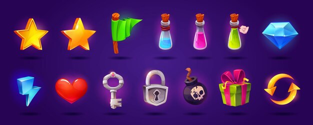 Conjunto de dibujos animados de iconos de juegos aislados en el fondo
