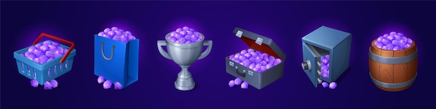 Conjunto de dibujos animados de iconos del tesoro del juego