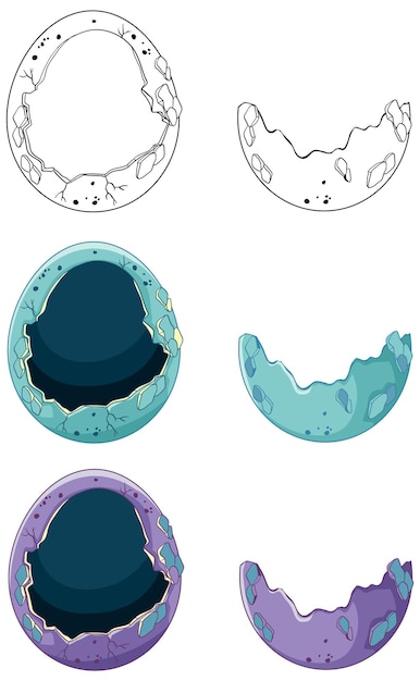 Vector gratuito conjunto de dibujos animados de incubación de huevos agrietados