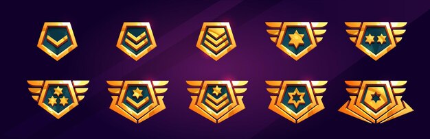 Conjunto de dibujos animados de insignia de rango de juego