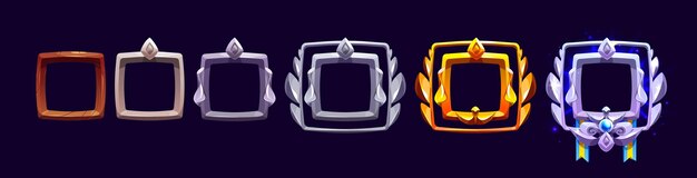 Conjunto de dibujos animados de insignias de juego cuadrado sonó