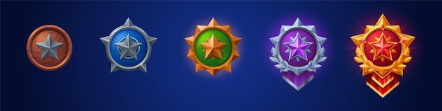 Conjunto de dibujos animados de insignias de juego de diferente rango