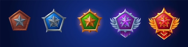 Conjunto de dibujos animados de insignias de juego de diferente rango