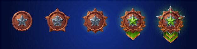 Conjunto de dibujos animados de insignias de juego de diferente rango
