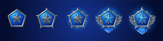 Conjunto de dibujos animados de insignias de juego de diferente rango