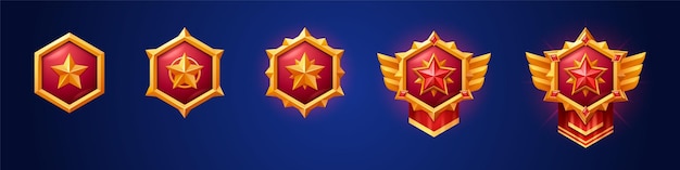 Conjunto de dibujos animados de insignias de juego de diferente rango