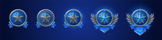 Conjunto de dibujos animados de insignias de juego de diferente rango