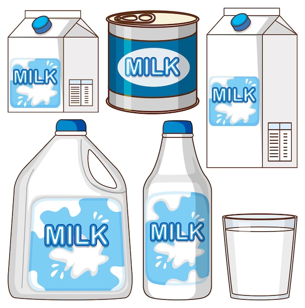 Vector gratuito conjunto de dibujos animados de leche simple aislado