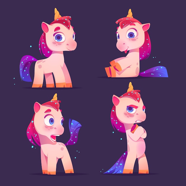 Conjunto de dibujos animados lindo unicornio