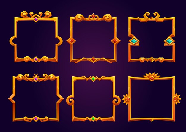 Conjunto de dibujos animados de marcos de juego cuadrados dorados
