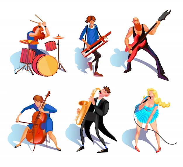 Vector gratuito conjunto de dibujos animados de músicos