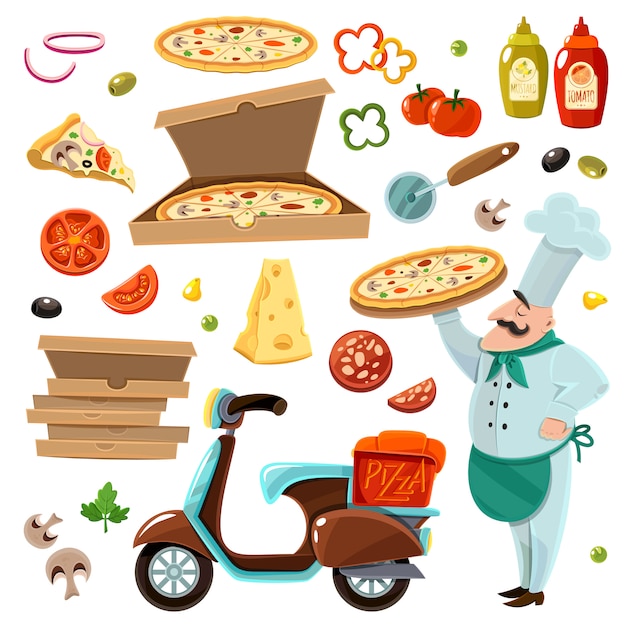 Vector gratuito conjunto de dibujos animados de pizza