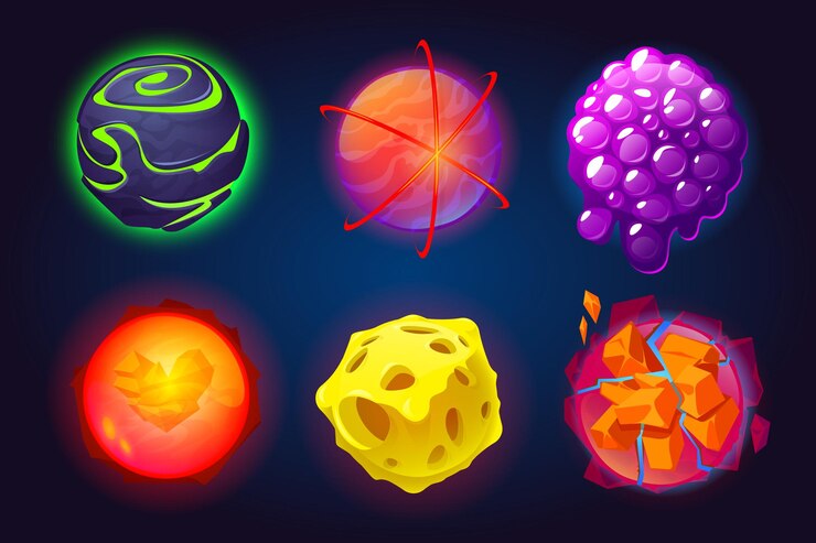 Vector gratuito conjunto de dibujos animados de planetas fantásticos