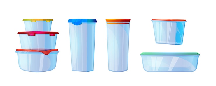 Vector gratuito conjunto de dibujos animados de recipientes de comida vacíos aislados sobre fondo blanco