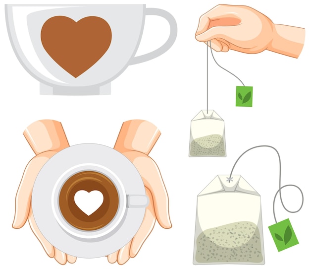 Vector gratuito conjunto de dibujos animados de té de mezcla