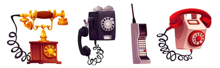 Vector gratuito conjunto de dibujos animados de teléfonos antiguos
