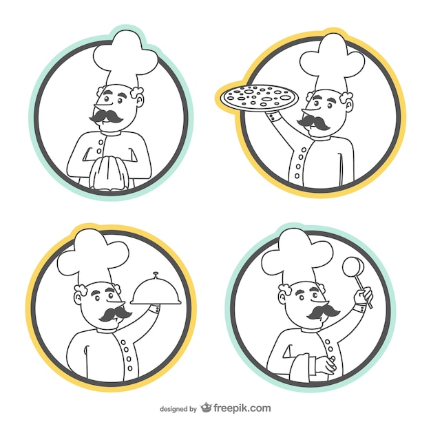 Conjunto de dibujos de cocinero