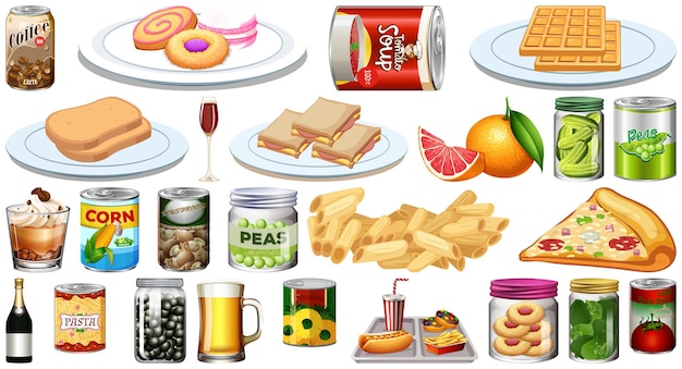 Vector gratuito conjunto de diferentes alimentos