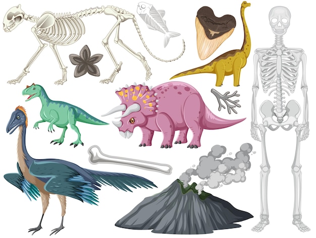 Conjunto de diferentes animales de dinosaurios prehistóricos