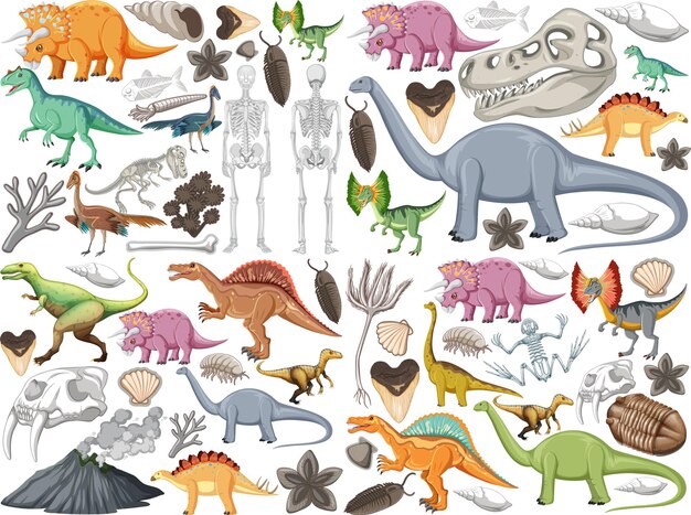 Conjunto de diferentes animales de dinosaurios prehistóricos