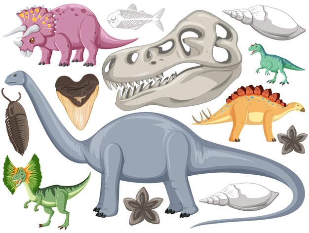 Conjunto de diferentes animales de dinosaurios prehistóricos