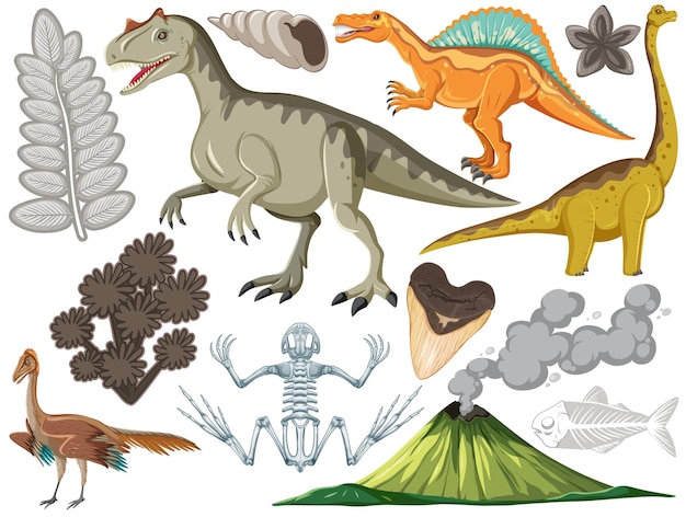 Vector gratuito conjunto de diferentes animales de dinosaurios prehistóricos