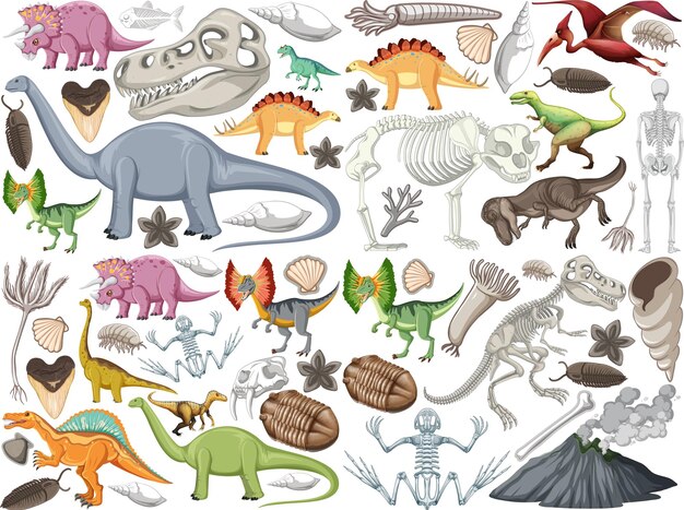Conjunto de diferentes animales de dinosaurios prehistóricos