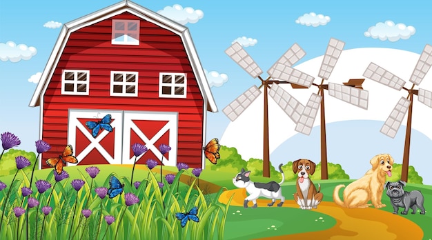 Vector gratuito conjunto de diferentes animales domésticos en granja.