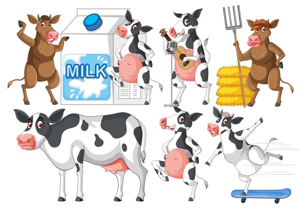 Conjunto de diferentes animales de granja en estilo de dibujos animados