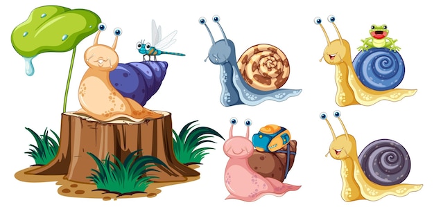 Vector gratuito conjunto de diferentes animales invertebrados en estilo de dibujos animados