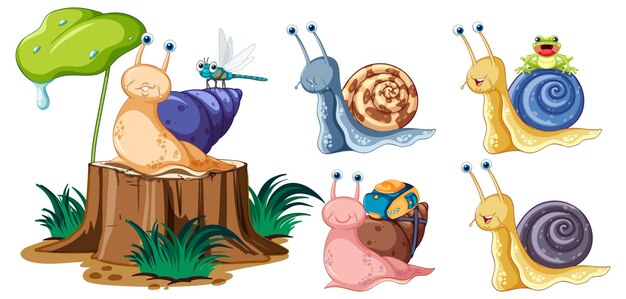 Conjunto de diferentes animales invertebrados en estilo de dibujos animados
