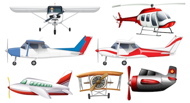 Vector gratuito conjunto de diferentes aviones ligeros