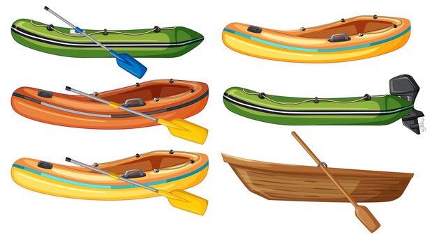 Conjunto de diferentes barcos sobre fondo blanco.