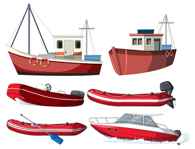 Vector gratuito conjunto de diferentes barcos sobre fondo blanco.