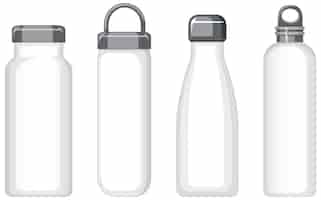 Vector gratuito conjunto de diferentes botellas de agua de metal blanco aislado