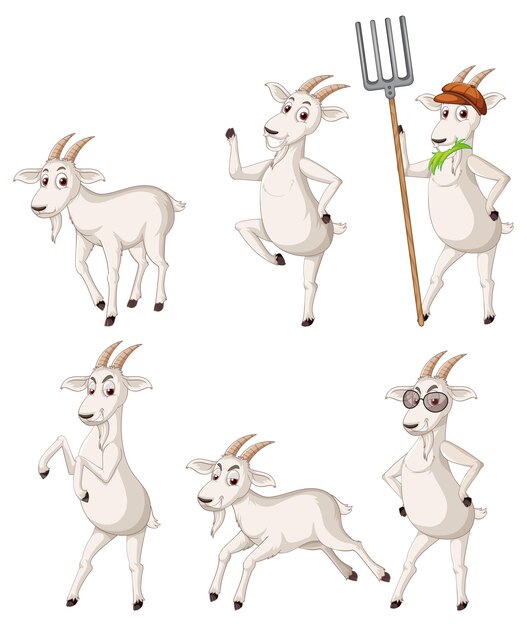 Conjunto de diferentes cabras de granja en estilo de dibujos animados