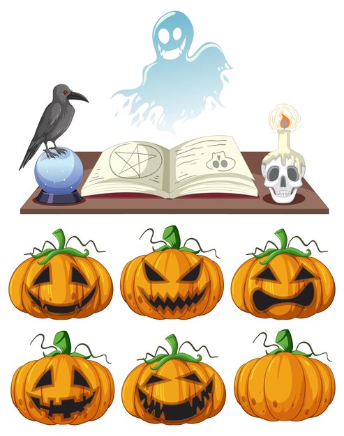 Conjunto de diferentes calabazas de halloween