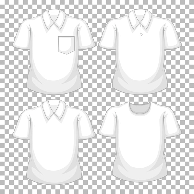 Vector gratuito conjunto de diferentes camisas blancas aisladas sobre fondo transparente