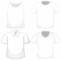 Vector gratuito conjunto de diferentes camisas blancas aislado sobre fondo blanco.